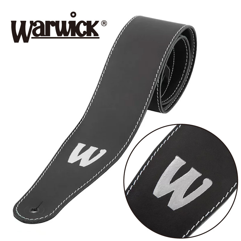 Warwick Teambuilt Genuine Leather Bass Strap -Black / Silver