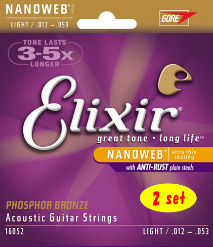 Elixir NANOWEB with ANTI-RUST Phosphor Bronze #16052 Light 12-53