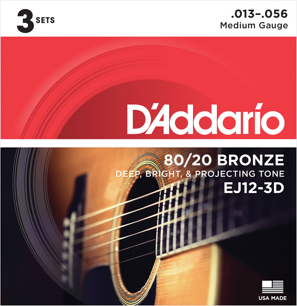 D'Addario ダダリオ EJ12-3D 80/20 Bronze Medium 3セットパック