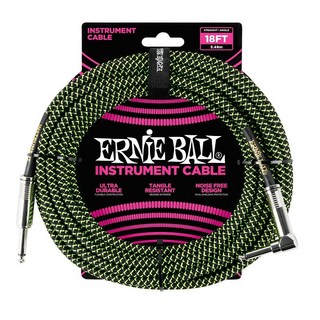 ERNIE BALL Braided Instrument Cable 18ft S/L (Black/Green) [#6082]