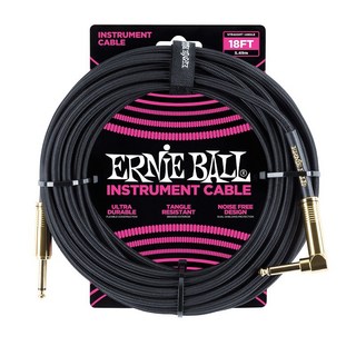 ERNIE BALL Braided Instrument Cable 18ft S/L (Black w/Gold Connectors) [#6086]