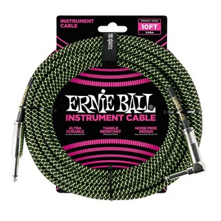 ERNIE BALL Braided Instrument Cable 10ft S/L (Black/Green) [#6077]