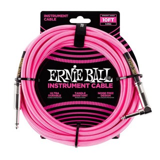 ERNIE BALL Braided Instrument Cable 10ft S/L (Neon Pink) [#6078]
