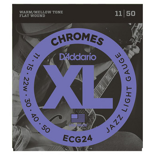D'Addario ECG24 フラットワウンド 11-50 ジャズライトエレキギター弦 3弦巻弦