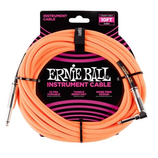 ERNIE BALL アーニーボール 6079 10' Braided Straight Angle Instrument Cable Neon Orange ギターケーブル