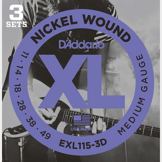 D'Addario EXL115/3D 11-49 ミディアム 3セットエレキギター弦 お買い得な3パック