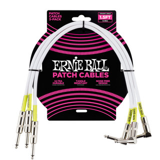 ERNIE BALL アーニーボール 6056 1.5’ STRAIGHT/ANGLE PATCH CABLE 3-PACK WHITE パッチケーブル 3本セット