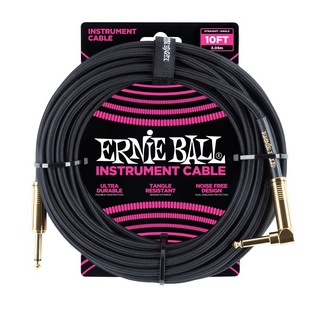 ERNIE BALL アーニーボール 6081 10' Braided Straight Angle Instrument Cable Black ギターケーブル
