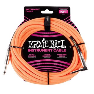 ERNIE BALL Braided Instrument Cable 10ft S/L (Neon Orange) [#6079]