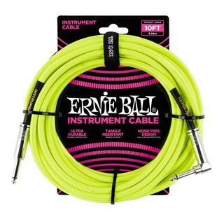 ERNIE BALL アーニーボール 6080 10' Braided Straight Angle Instrument Cable Neon Yellow ギターケーブル