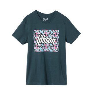 Gibson GA-TEE-FLRL-BLU-MD Floral Block Logo Tee (Blue) Medium ギブソン Tシャツ Mサイズ【WEBSHOP】