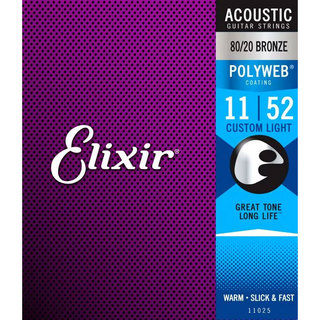 ElixirPOLYWEB 80/20ブロンズ 11-52 カスタムライト #11025アコースティックギター弦