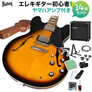 Burny SRSA65 BS エレキギター初心者14点セット 【ヤマハアンプ付き】 セミアコ ホロウボディ