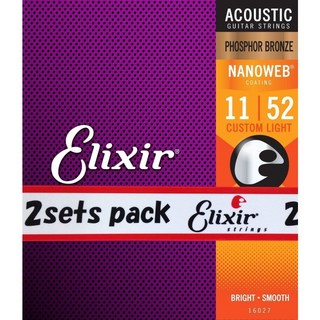 Elixir16027 2pack アコースティック フォスファーブロンズ NANOWEB カスタムライト 011-052