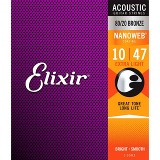 Elixir NANOWEB 80/20ブロンズ 10-47 エクストラライト #11002アコースティックギター弦
