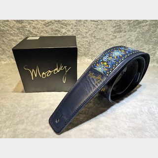 moodyMOODY STRAP 2.5" - HIPPIE SERIES - LEATHER BACKED GUITAR STRAP - BLACK/BLUE 