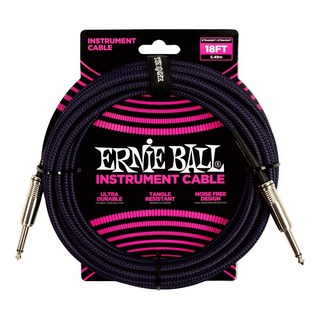 ERNIE BALL Braided Instrument Cable 18ft S/S (Purple/Black) [#6395]