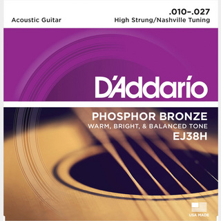 D'Addario EJ38H フォスファーブロンズ 010-027 12弦ギター ナッシュビルチューニング用12弦アコースティックギター弦