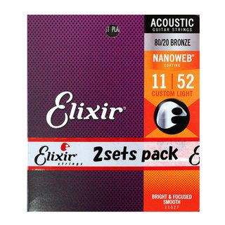 Elixirエリクサー 11027-2P ACOUSTIC NANOWEB CT.LIGHT 11-52 アコースティックギター弦 2セットパック