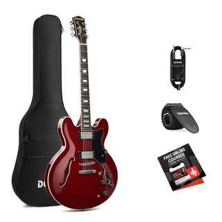 DONNERDJP-1000 Burgundy Red エレキギター セミアコギター ケース付属