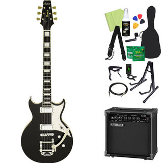 Aria Pro II 212-MK2 エレキギター初心者14点セット 【ヤマハアンプ付き】 BK セミソリッドギター