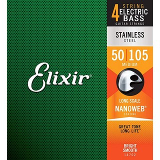 Elixir Stainless Steel Bass Strings with ultra-thin NANOWEB Coating (Midium/Long 050-105) #14702