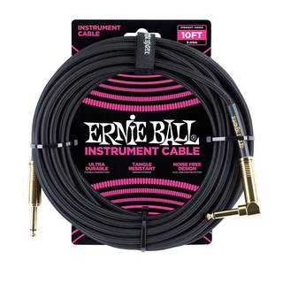 ERNIE BALL Braided Instrument Cable 10ft S/L (Black w/Gold Connectors) [#6081]