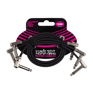 ERNIE BALL FLAT RIBBON PATCH CABLE 12IN #6222 - BLACK - 3 PACK