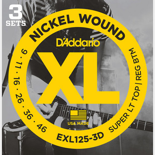 D'Addario EXL125/3D 9-46 スーパーライトトップレギュラーボトム 3セットエレキギター弦 お買い得な3パック
