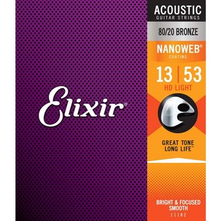 Elixir Acoustic 80/20 Bronze with NANOWEB Coating #11182 (HD Light/13-53)