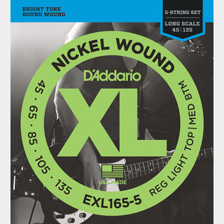 D'AddarioEXL165/5 ニッケル 45-135 5-String レギュラーライトトップミディアムボトム