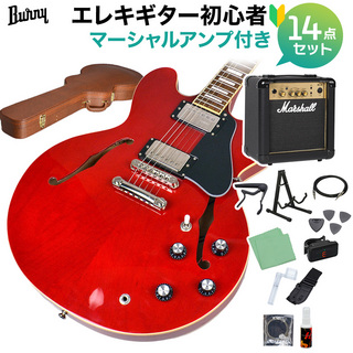 Burny SRSA65 Cherry エレキギター初心者14点セット マーシャルアンプ付 セミアコ ES-335タイプ