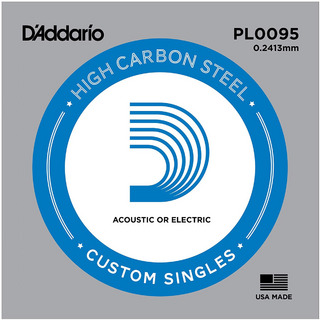 D'Addario PL0095 アコギ／エレキギター兼用弦 Plain Steel 0095 【バラ弦1本】
