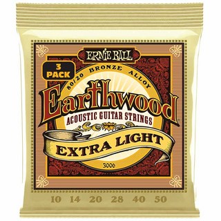 ERNIE BALLEarthwood 80/20 Bronze Extra Light 3 Pack (10-50) #3006