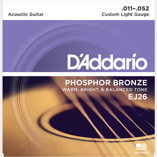 D'AddarioEJ26 フォスファーブロンズ 11-52 カスタムライトアコースティックギター弦