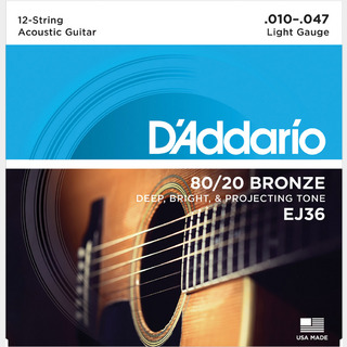 D'Addario EJ36 80/20ブロンズ 10-47 12-String ライト
