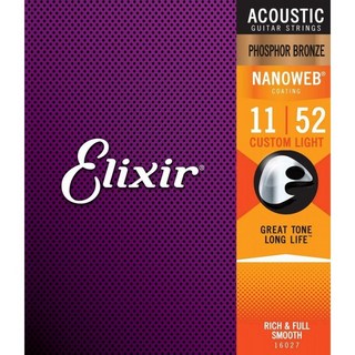 Elixir Acoustic Phosphor Bronze with NANOWEB Coating #16027 (Custom Light/11-52)