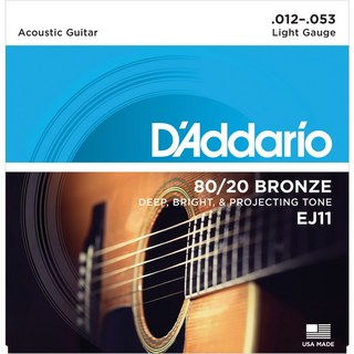D'Addario 80/20 Bronze Round Wound Acoustic Guitar Strings EJ11 (Light/12-53)