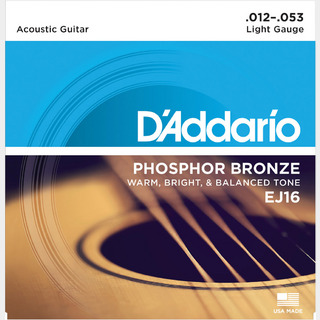 D'Addario EJ16 フォスファーブロンズ 12-53 ライトアコースティックギター弦