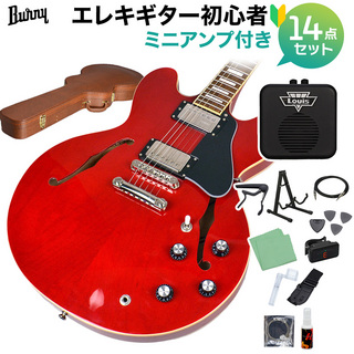 Burny SRSA65 Cherry エレキギター初心者セット 【ミニアンプ付き】 セミアコ ホロウボディ