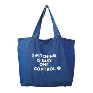 ONE CONTROLワンコントロール Switching is Easy プリント ダークブルーデニム トートバッグ
