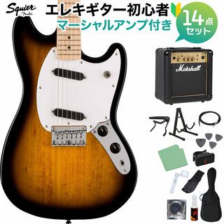 Squier by Fender SONIC MUSTANG 2-Color Sunburst エレキギター初心者14点セット【マーシャルアンプ付き】 ムスタング