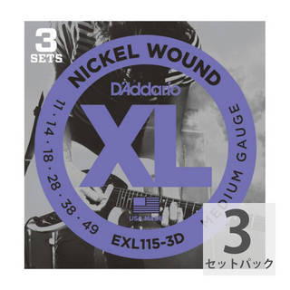 D'Addario ダダリオ EXL115-3D エレキギター弦/3セットパック