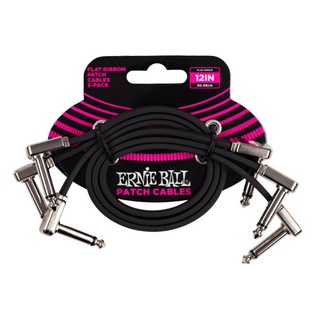ERNIE BALL アーニーボール 6222 12" Flat Ribbon Patch Cable 3-Pack Black フラットパッチケーブル