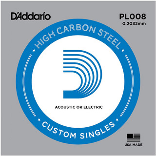 D'Addario PL008 アコギ／エレキギター兼用弦 Plain Steel 008 【バラ弦1本】
