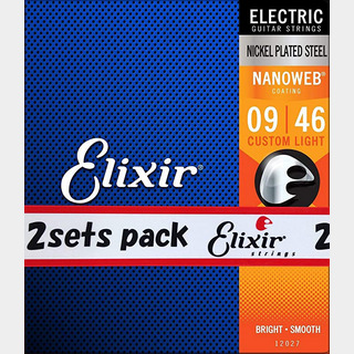Elixir NANOWEB 09-46 カスタムライト 2セット ＃12027 エレキギター弦 お買い得な2パック