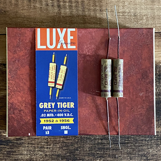 Luxe 1952-1956 Grey Tiger: Matched Pair of Wax Impregnated .02mF Capacitors (Red Ink)