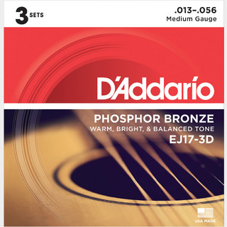 D'AddarioEJ17/3D フォスファーブロンズ 13-56 ミディアム 3セットアコースティックギター弦 お買い得な3パック