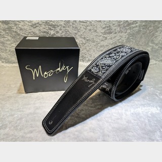 moody MOODY STRAP 2.5" - HIPPIE SERIES - LEATHER BACKED GUITAR STRAP - BLACK/SILVER 