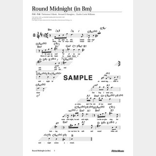 楽譜 Round Midnight（移調バージョン in Bm）